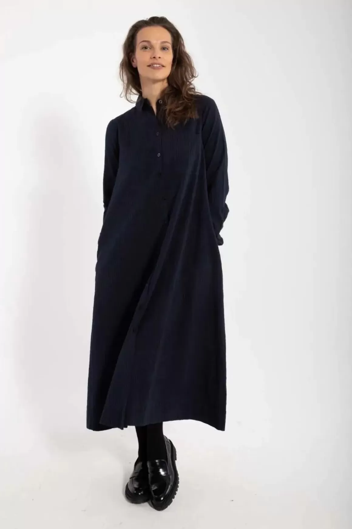 Danefæ Danapril Ls Searsucker Dress Black/Marine Shop