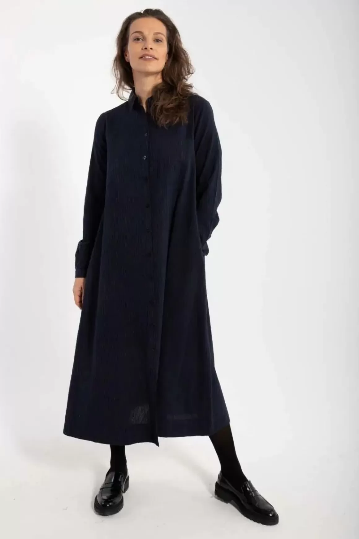 Danefæ Danapril Ls Searsucker Dress Black/Marine Shop