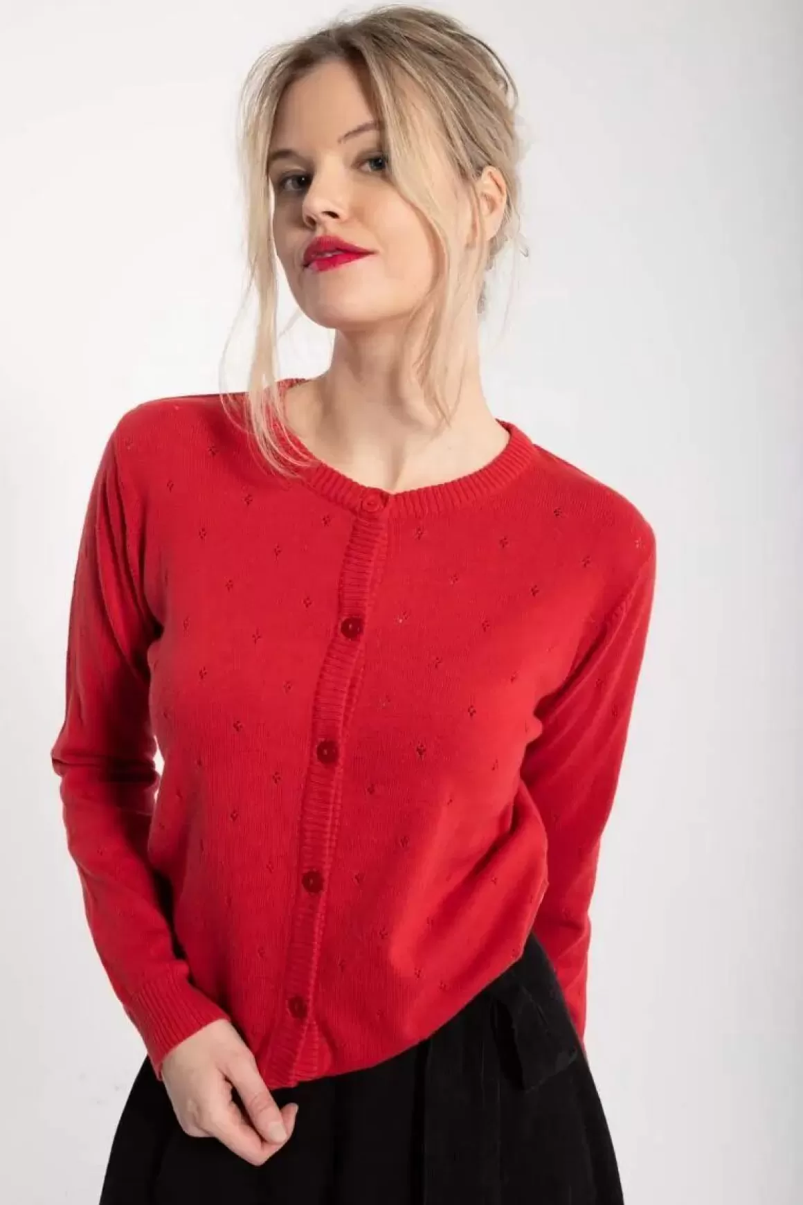 Danefæ Danesaga Hole Knit Cardigan Dk Red Flash Sale