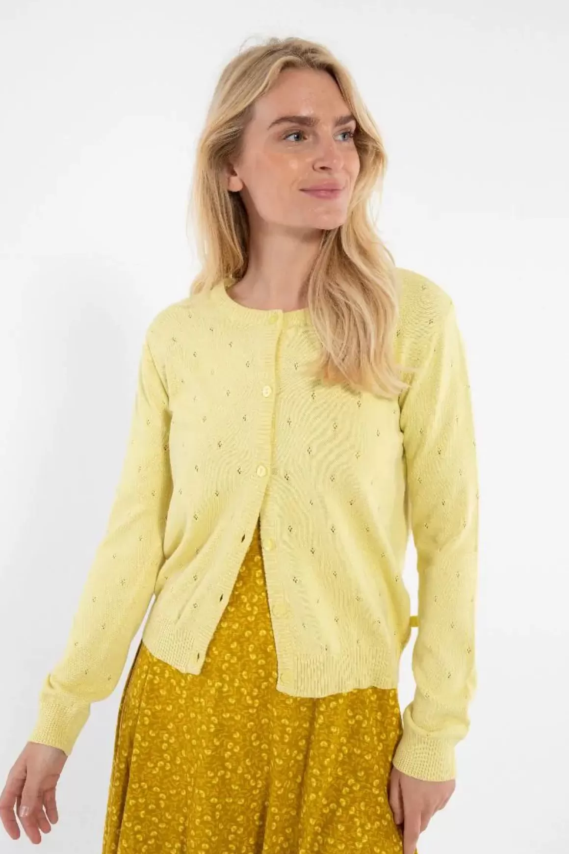 Danefæ Danesaga Hole Knit Cardigan Pale Yellow Clearance