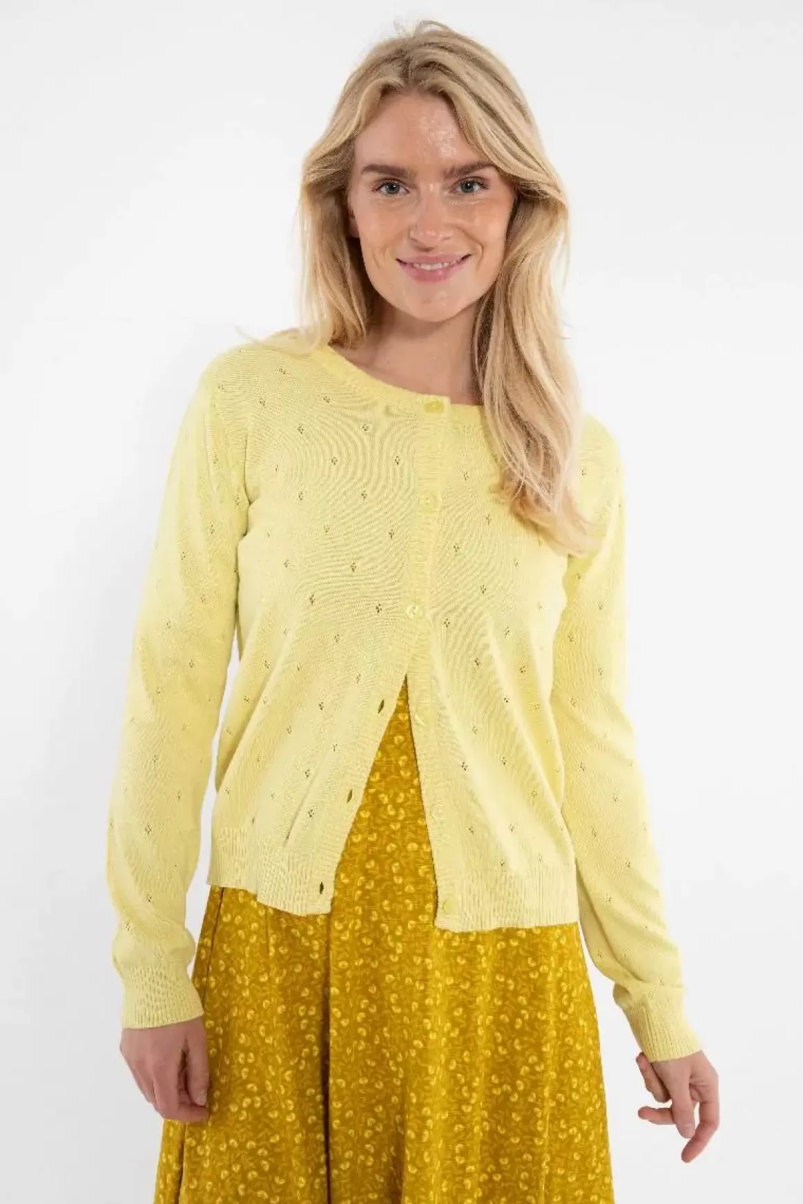 Danefæ Danesaga Hole Knit Cardigan Pale Yellow Clearance