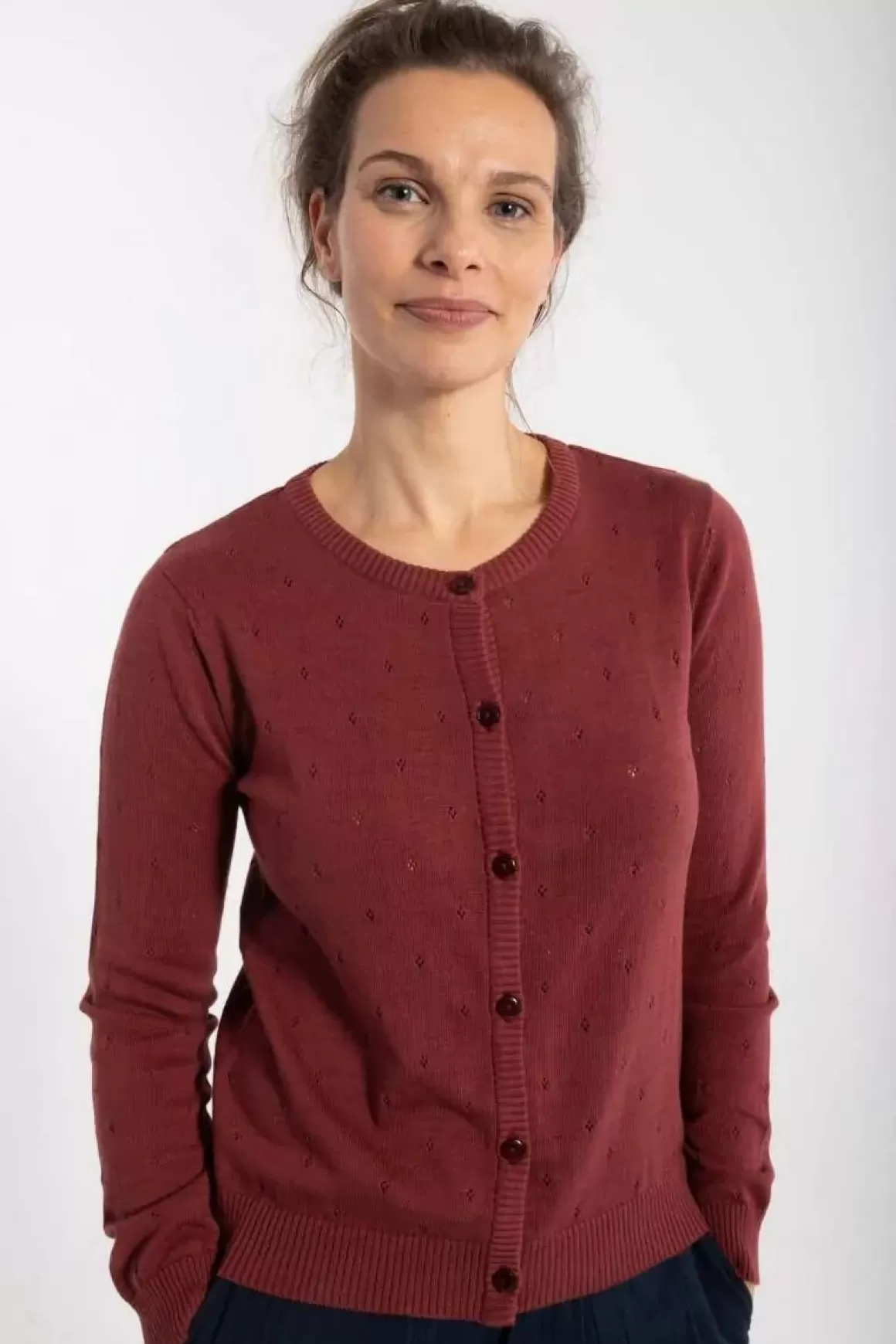 Danefæ Danesaga Hole Knit Cardigan Red Wine Store