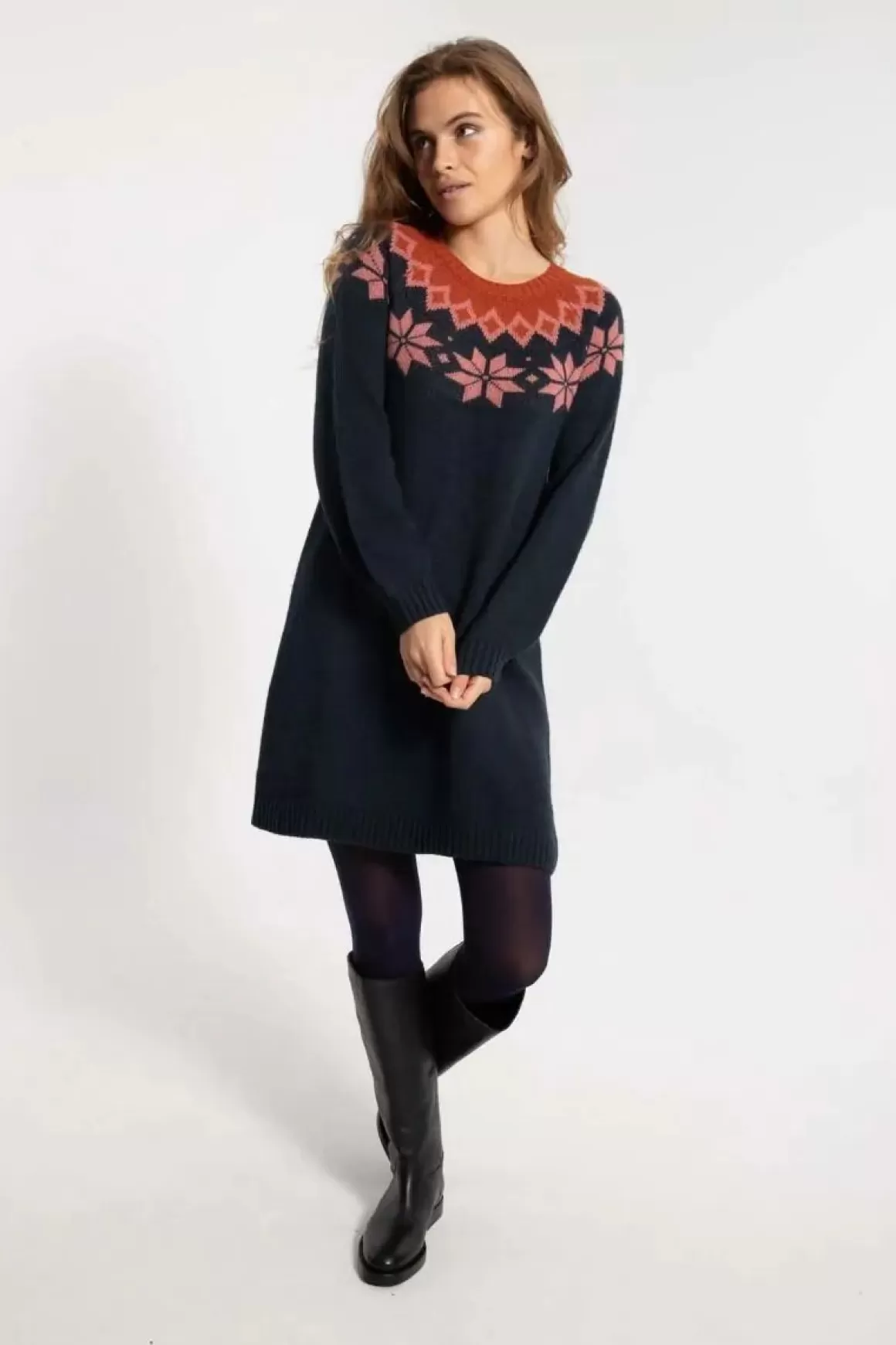 Danefæ Danesukkertop Wool Sweater Dress Dk Navy/Old Rose/Brick Store