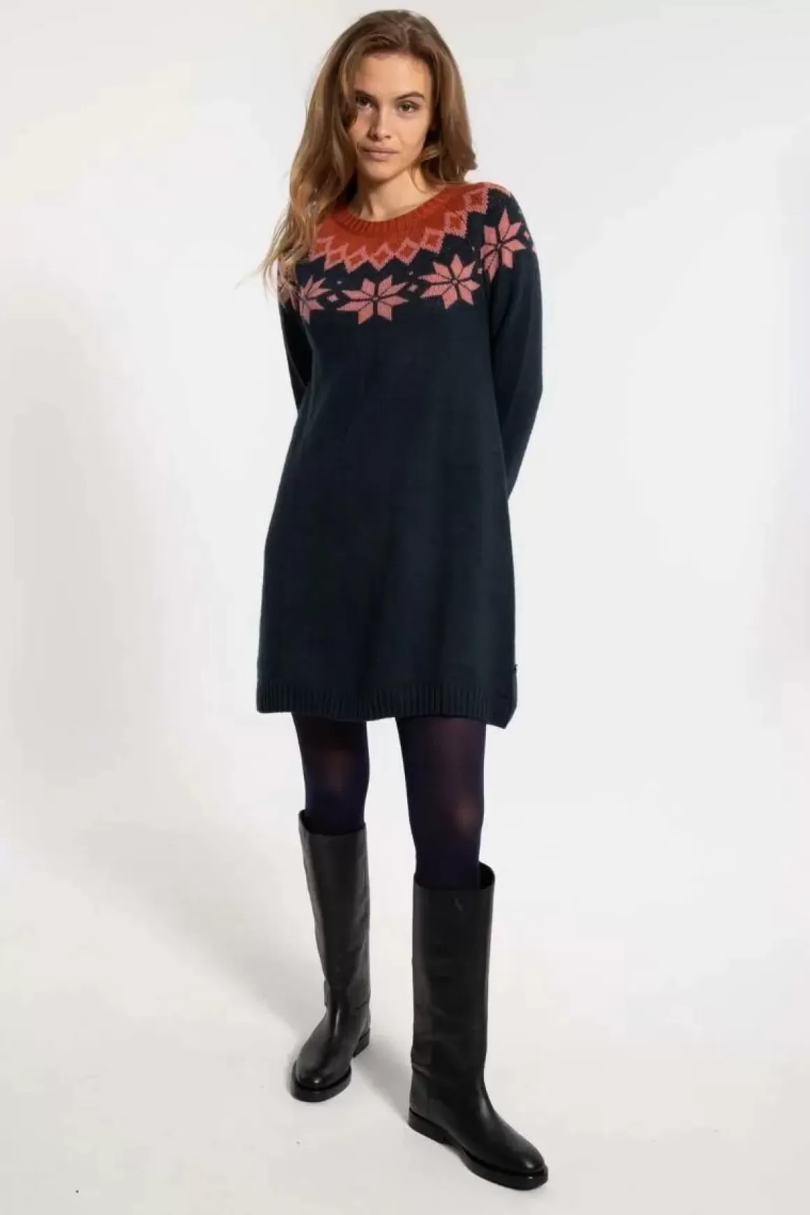 Danefæ Danesukkertop Wool Sweater Dress Dk Navy/Old Rose/Brick Store