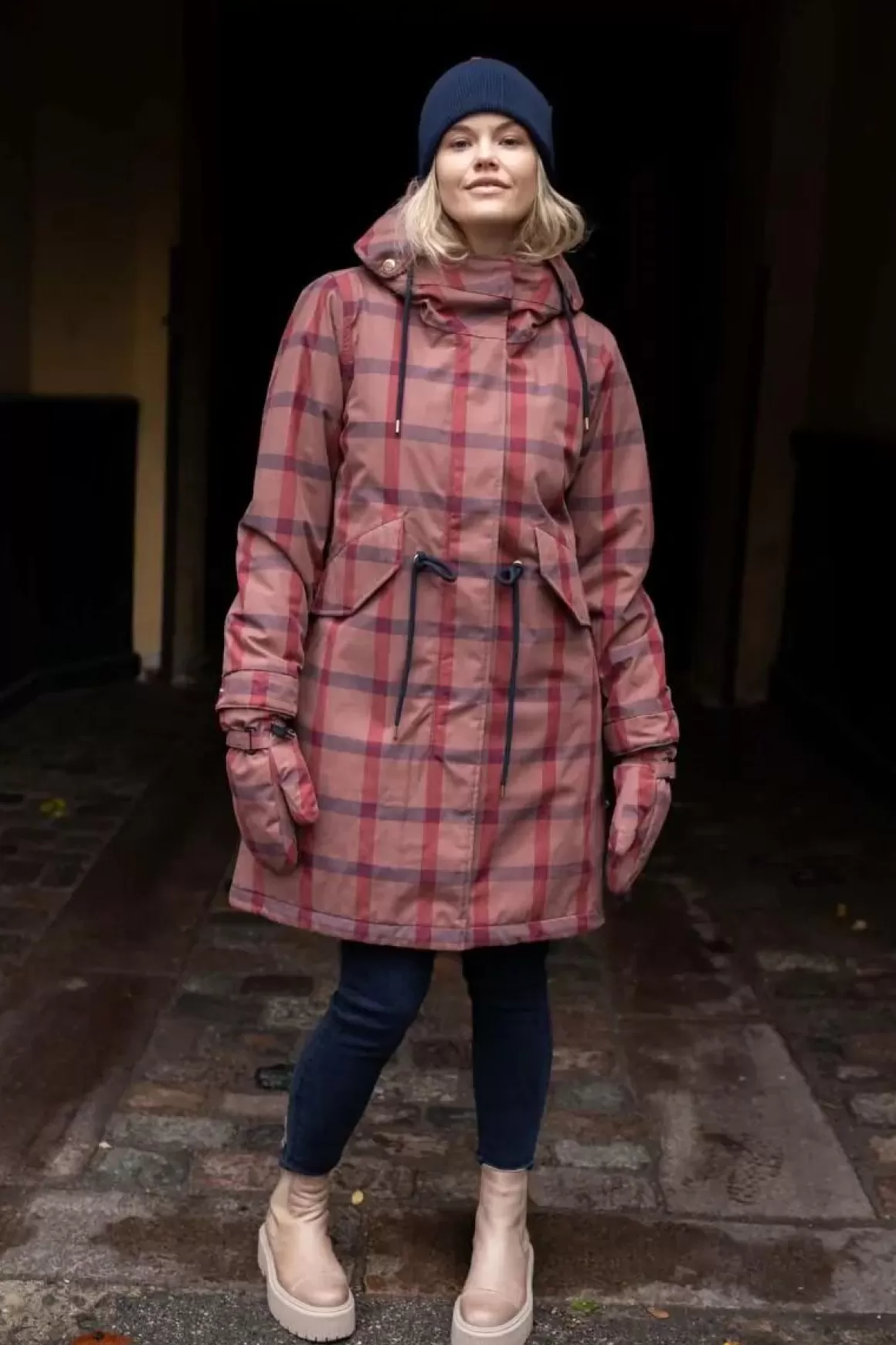 Danefæ Danesvaneke Plaid Winter Parka Beige Rose/Dark Navy/Redwine Online