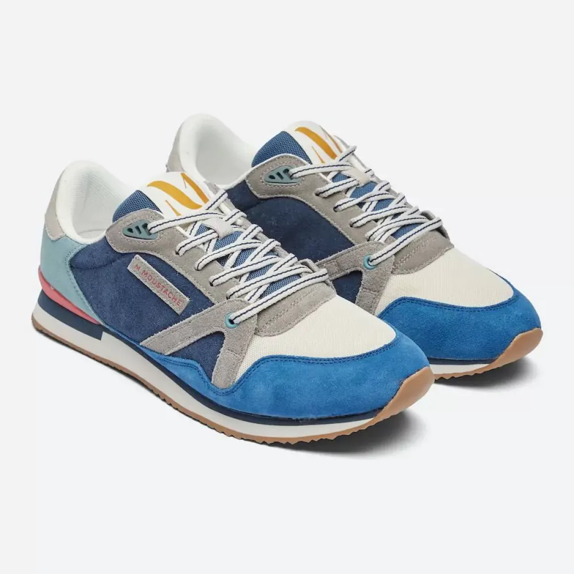 Danefæ M.Moustache Andre Running Sneakers Suede Bleu Ecru Gris Store