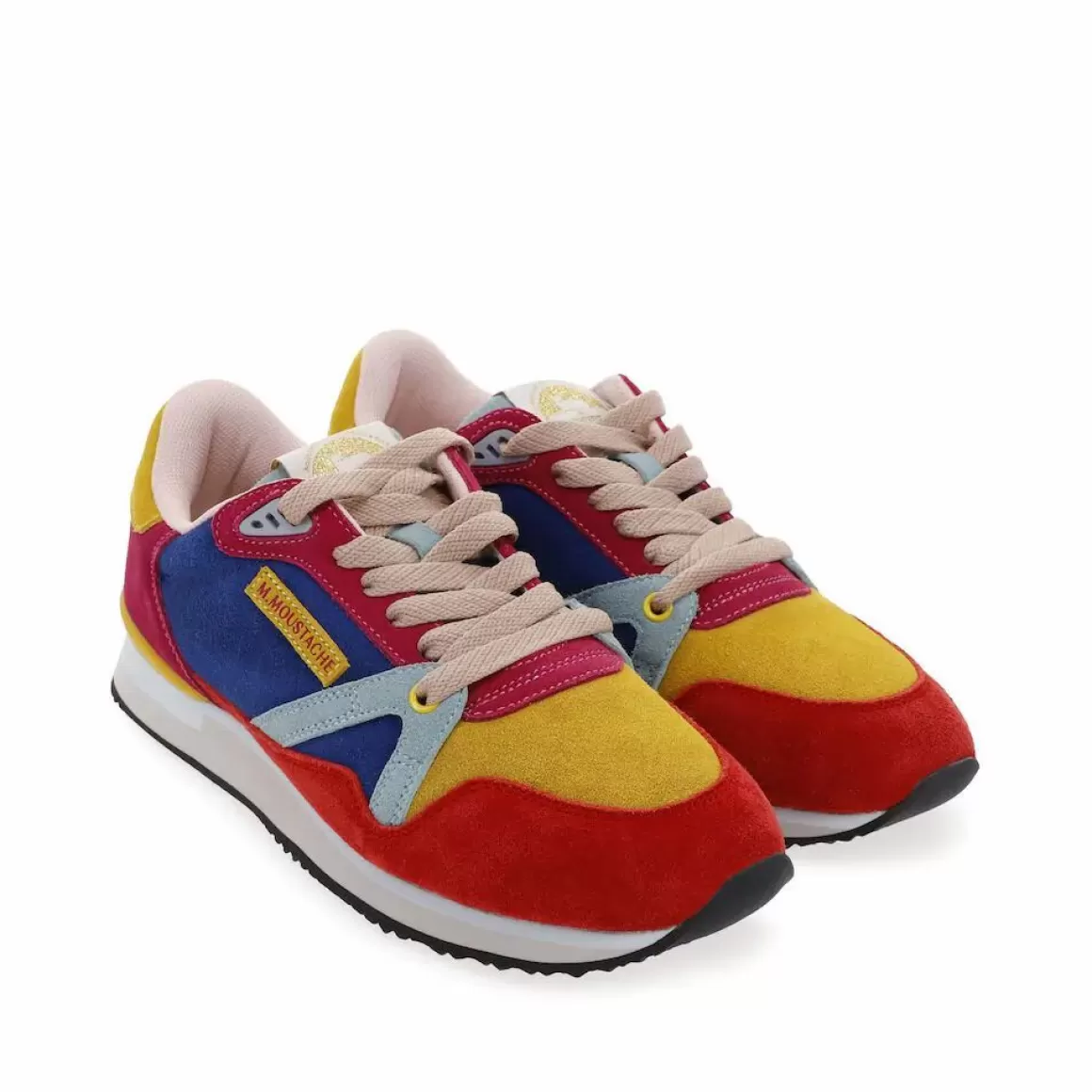 Danefæ M.Moustache Andre Running Sneakers Suede Rose Jaune Bleu Discount