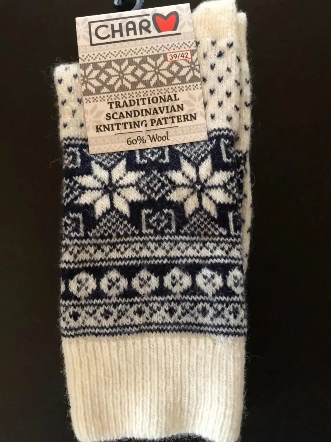 Danefæ Woolwear Uldsokker M/Snefnug White/Navy Nr.31 Best